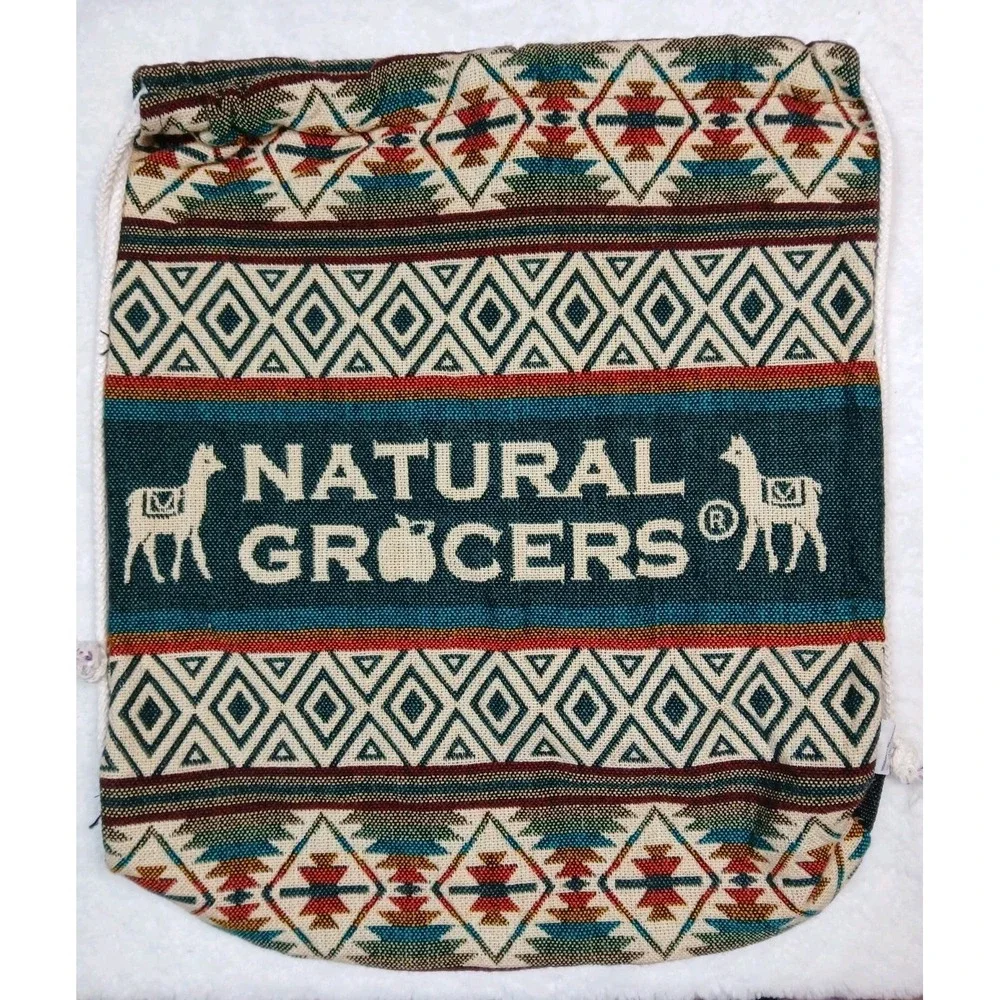 Natural Grocers Drawstring Bag Backpack Alpaca Southwestern Tribal Boho Hippie